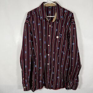Vintage Phat Farm Button Up Shirt Mens XXL 2XL Red Striped Logo AOP French Cuff